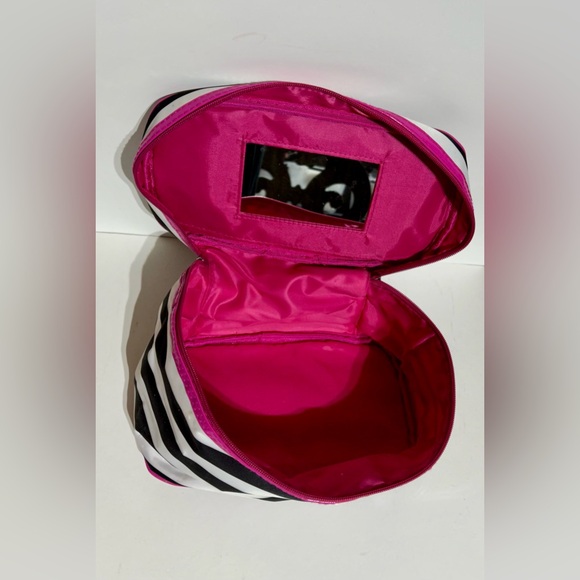 Caboodles Soft Case Makeup Hair Care Travel Case Pink Black Striped Zipper - Picture 7 of 11